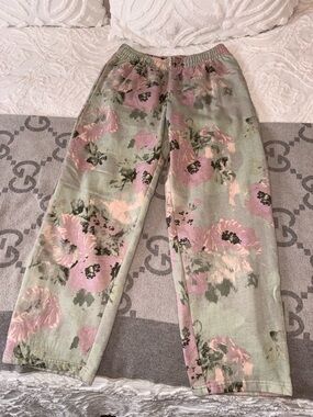 BDG Pink and Sage Floral Knit Lounge Pants